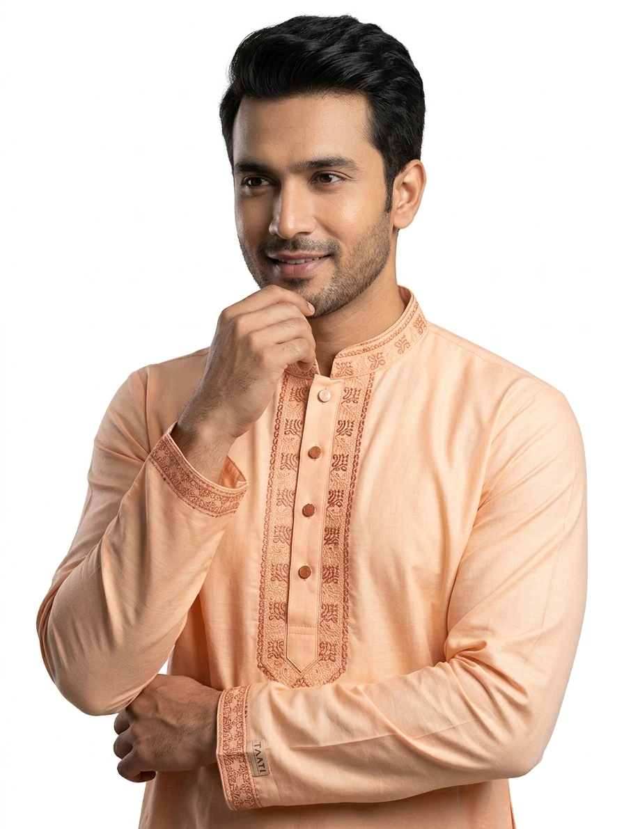 Taati Orange cotton premium panjabi